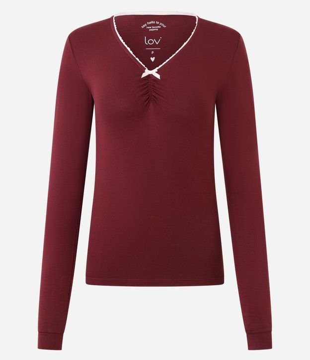 Blusa de Pijama Larga en Viscolycra con Escote V y lazo 4