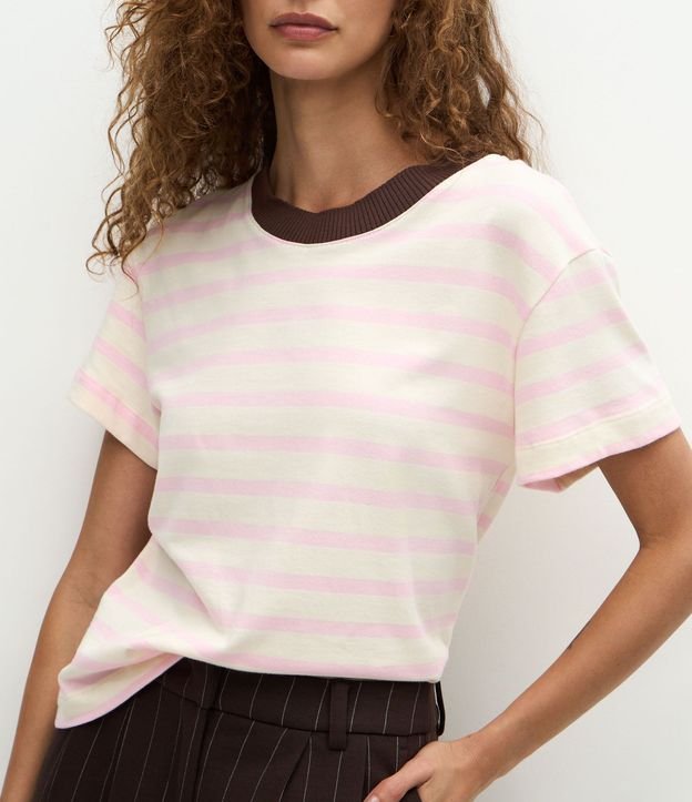 Blusa Rayada en Algodón con Cuello Contrastante 4
