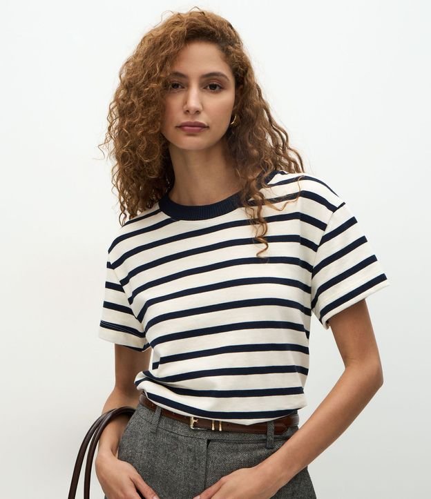Blusa Rayada en Algodón con Cuello Contrastante 1