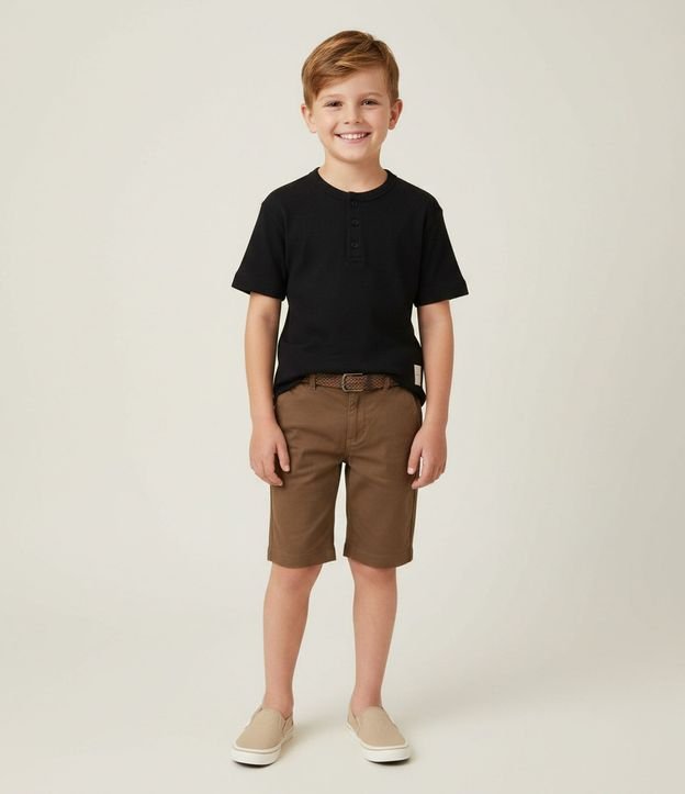 Remera Regular Infantil en Algodón con Cuello Henley – Talle 5 a 14 años