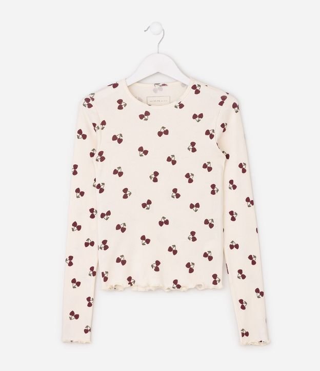 Blusa Manga Larga en Rib con Estampa de Cerezas - Talle 5 a 14 años