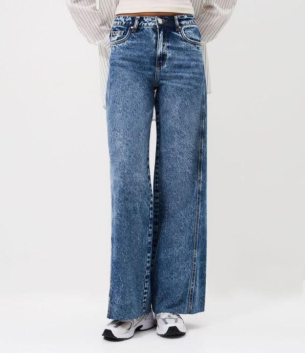 Pantalón Wide en Jeans con Cintura Mediana y Recortes 2