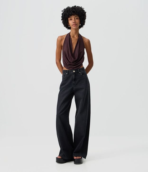 Pantalón Wide en Jeans con Cintura Mediana y Recortes 1