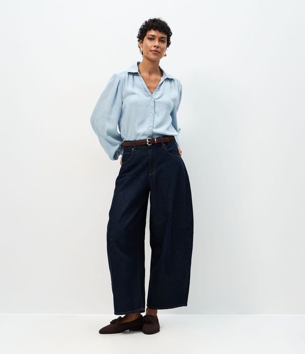 Camisa en Jeans con Manga Abullonada y Abotonado Delantero 2