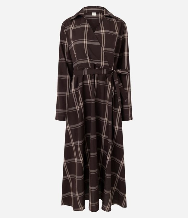 Vestido Largo con Escote Traspasado y Estampa de Cuadros 5