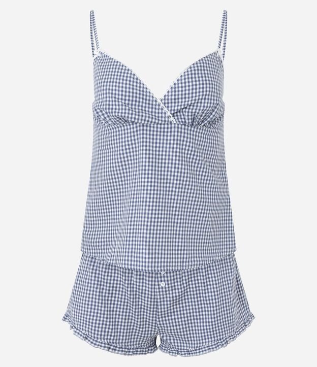 Pijama Short Doll en Algodón con Estampa de Cuadros y Escote Corazón 6