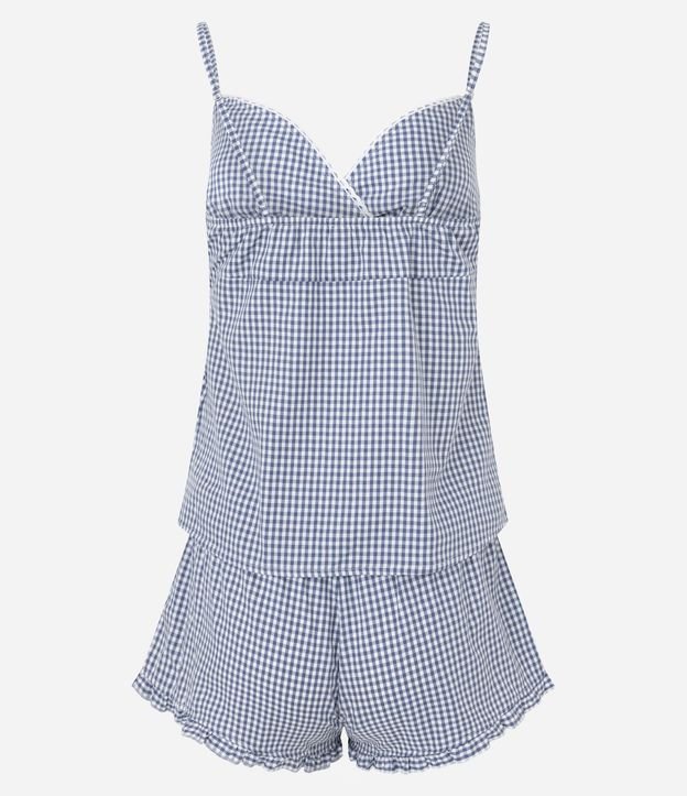 Pijama Short Doll en Algodón con Estampa de Cuadros y Escote Corazón 9