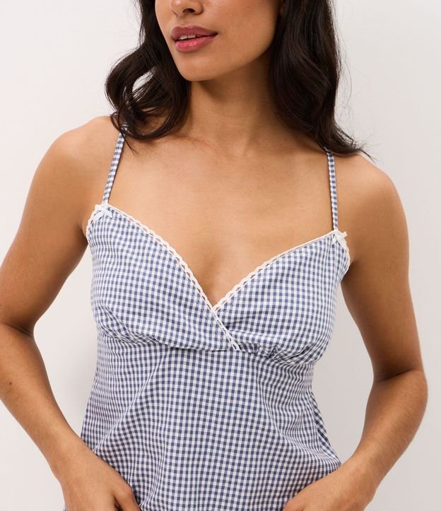 Pijama Short Doll en Algodón con Estampa de Cuadros y Escote Corazón 3