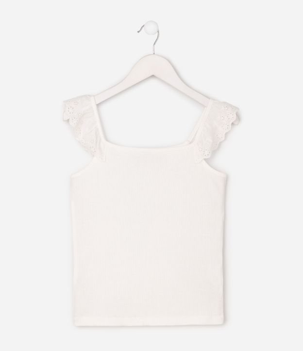 Blusa Slim Infantil en Rib con Volados en Broderie – Talle 5 a 16 años 2