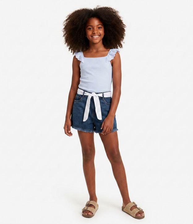 Blusa Slim Infantil en Rib con Volados en Broderie – Talle 5 a 16 años
