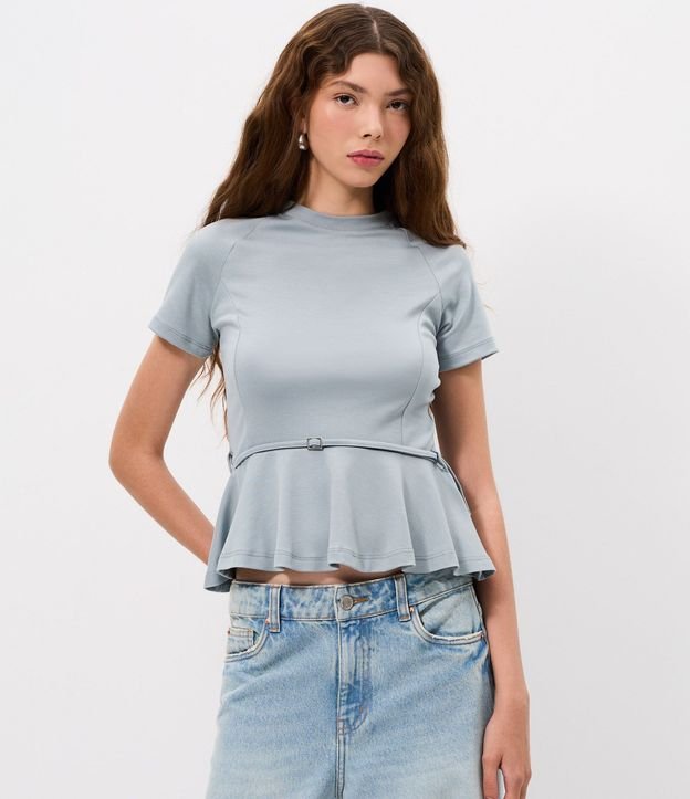 Blusa Peplum en Punto Roma con Detalle de Cinturón