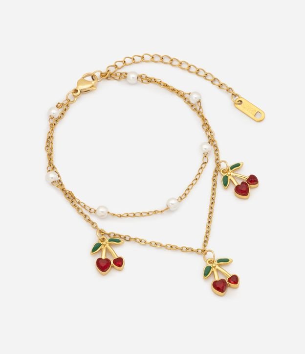 Kit Pulsera Infantil en Metal con Cerezas y Perlas - Talle U 2