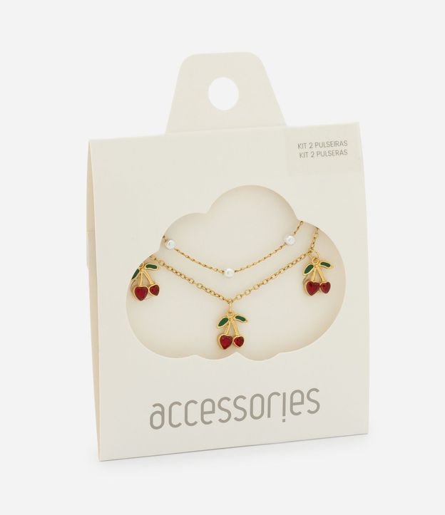 Kit Pulsera Infantil en Metal con Cerezas y Perlas - Talle U 3