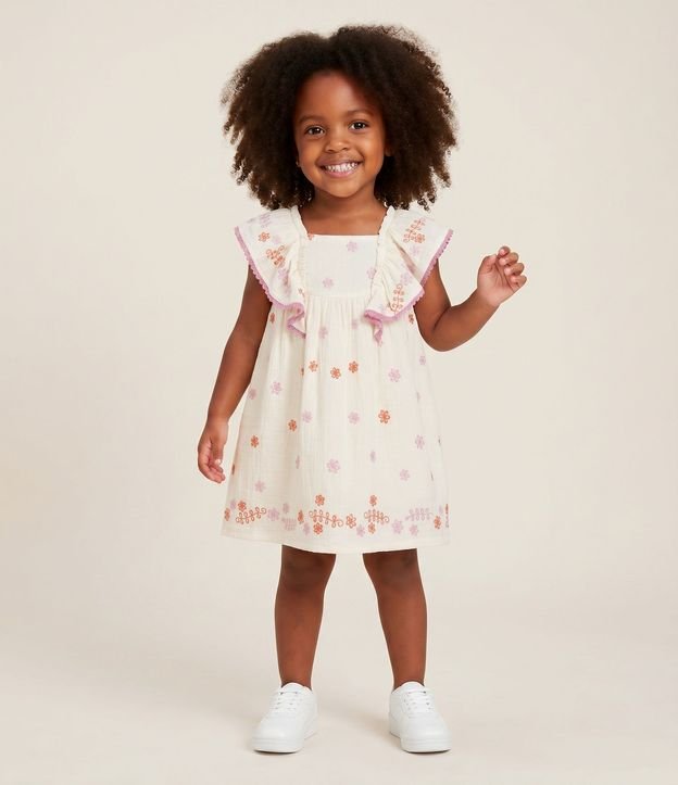 Vestido Evasê Infantil con Bordados Florales – Talle 1 a 6 años