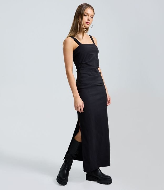 Vestido Midi en Bengalina con Fruncido Lateral
