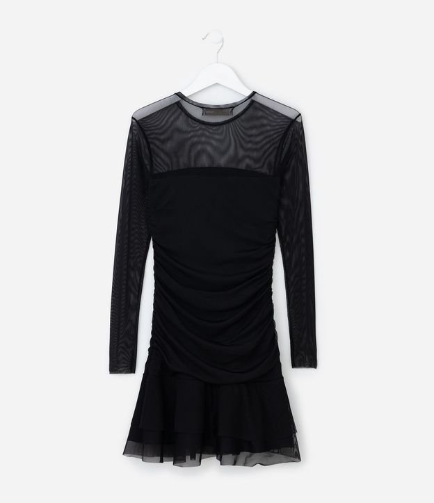 Vestido Infantil en Tule con Manga Larga y Fruncido – Talle 5 a 14 años 3