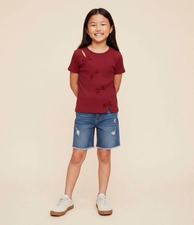 Baby Look Infantil en Rib con Aplicación de Moñitas – Talle 5 a 14 años