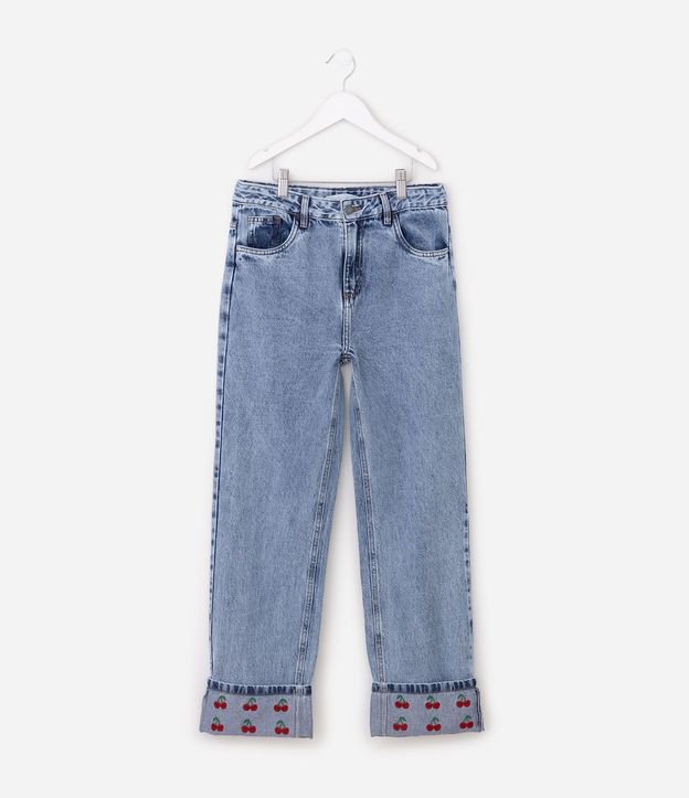 Pantalón Infantil en Jeans con Bordado de Cereza – Talle 7 a 16 años 2