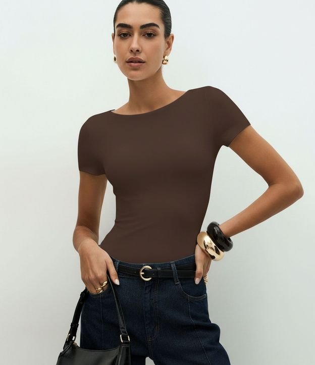Blusa Regular en Poliamida con Escote Bote