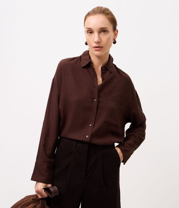 Camisa Oversized en Viscolino con Puños Ajustados