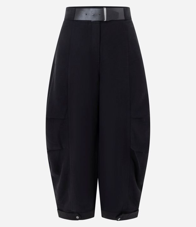 Pantalón Barrel en Viscosa con Pliegue Lateral y Cinturón en PU 5