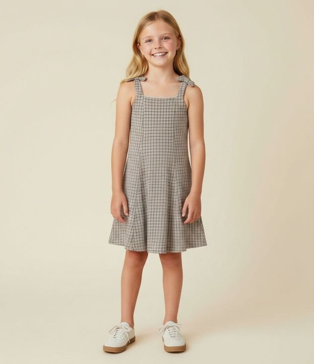 Vestido Infantil Tweed Texturizado con Moñitas - 5 a 14 años