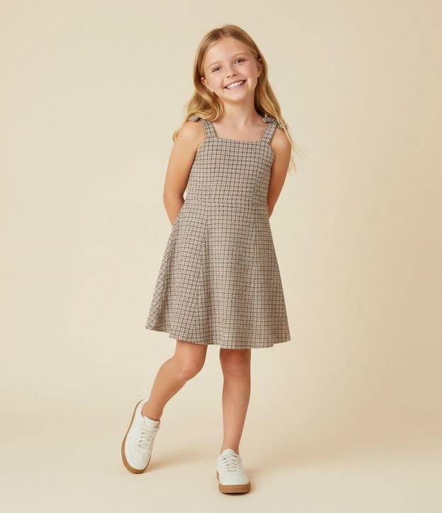 Vestido Infantil Tweed Texturizado con Moñitas - 5 a 14 años 2