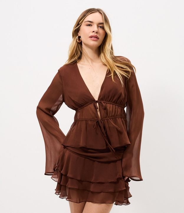 Blusa Manga larga en Chiffon con Escote V