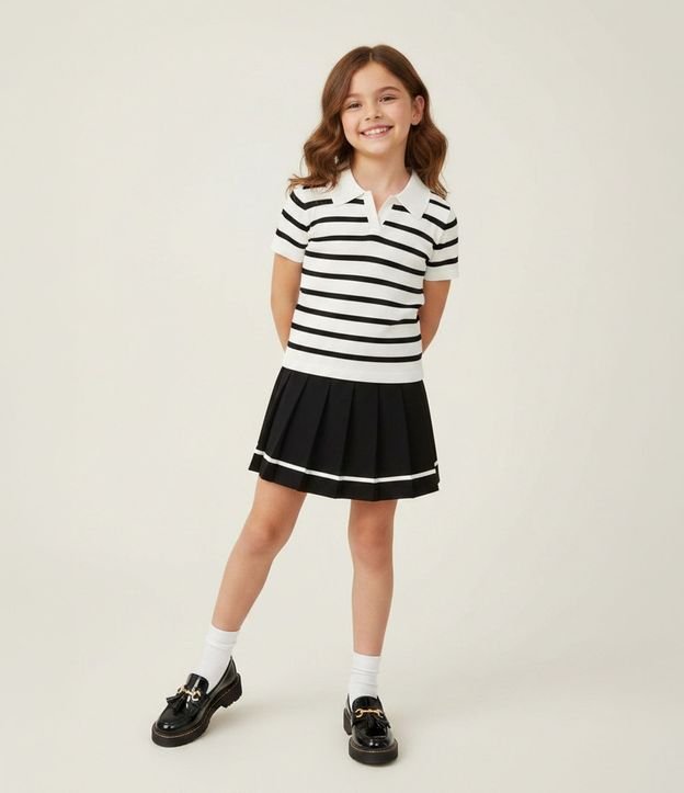 Blusa Infantil Rayada en Seamless con Cuello Polo – Talle 5 a 14 años 1
