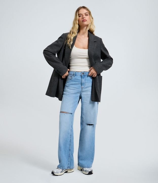 Pantalón Wide en Jeans con Cintura Baja y Rasgos Delanteros 1