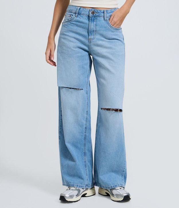Pantalón Wide en Jeans con Cintura Baja y Rasgos Delanteros 2