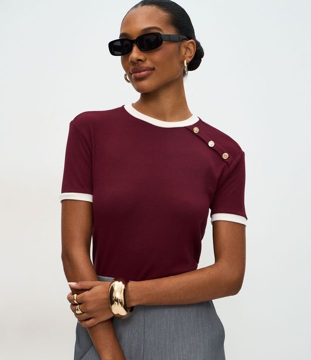 Blusa Manga Corta en Rib con Botones en el Hombro