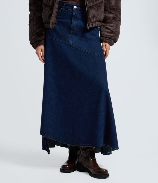Pollera Midi en Jeans con Cintura Alta y Recorte Delantero 3