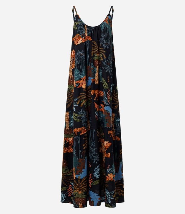 Vestido Largo en Viscolino con Escote U y Estampado Tropical 5