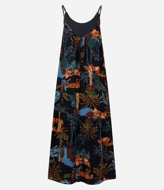Vestido Largo en Viscolino con Escote U y Estampado Tropical 6