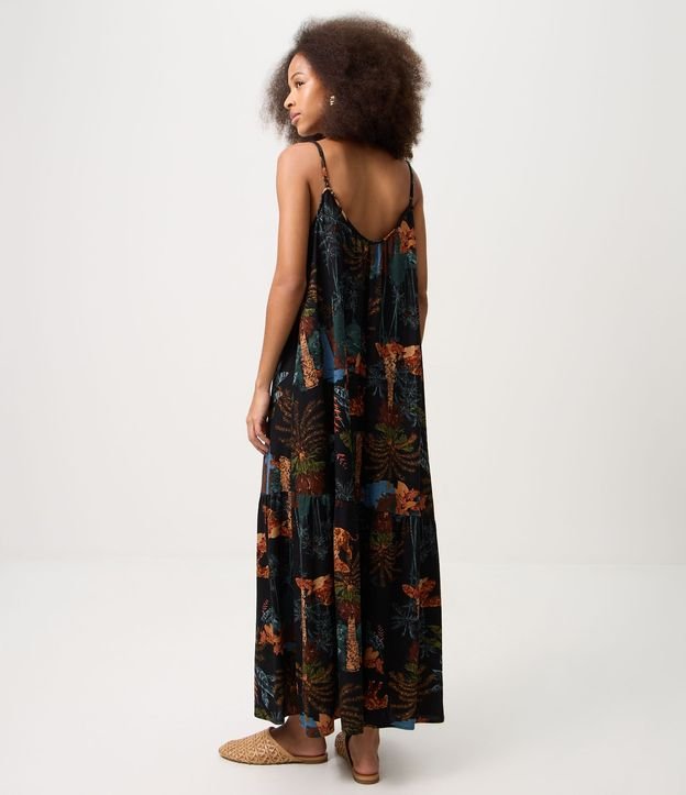 Vestido Largo en Viscolino con Escote U y Estampado Tropical 4