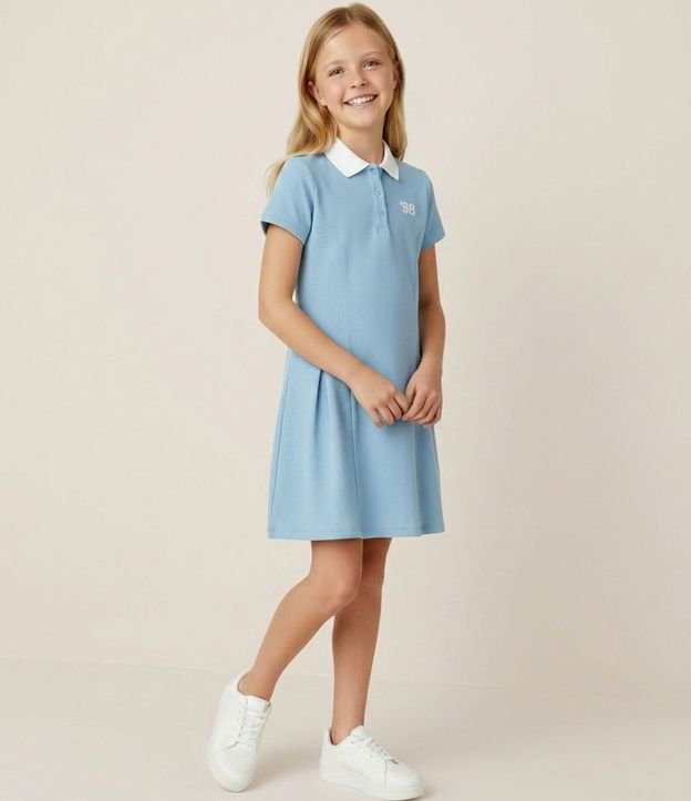 Vestido Infantil con Cuello Polo y Lettering – Talle 5 a 16 años