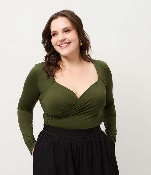 Blusa Manga Larga con Escote Traspasado Curve & Plus Size 1