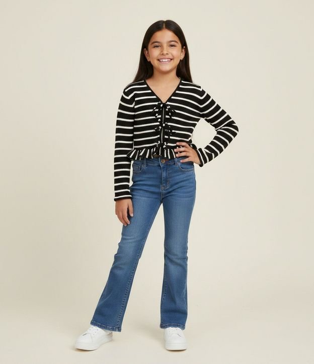 Blusa Infantil Manga Larga Rayada con Moñitas - Talle 7 a 16 años