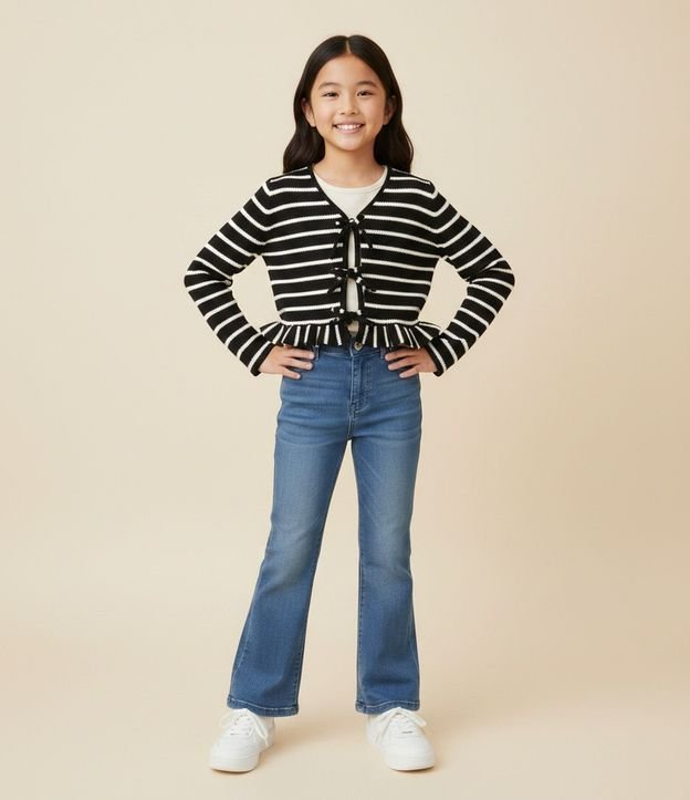 Blusa Infantil Manga Larga Rayada con Moñitas - Talle 7 a 16 años 2