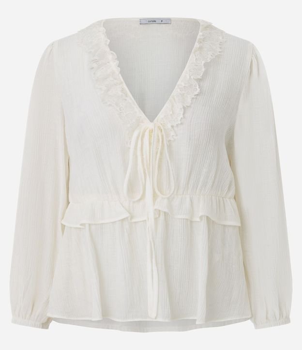 Blusa Femenina Crinkle con Encaje y Modelado Fluído 5