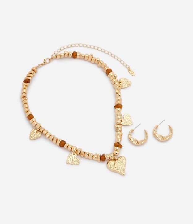 Conjunto de Collar con Colgantes de Corazón y Caravanas Aro 2