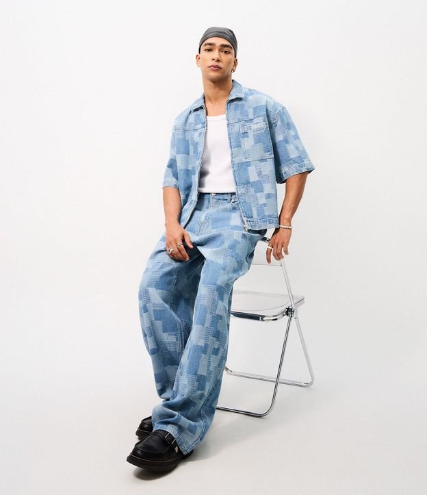 Camisa Boxy en Jeans Jacquard con Cremallera