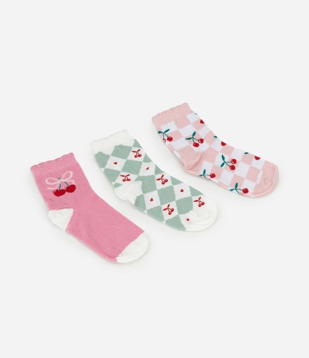 Kit 03 Pares de Medias Infantil con Estampa de Cerezas – Talle 19 a 34