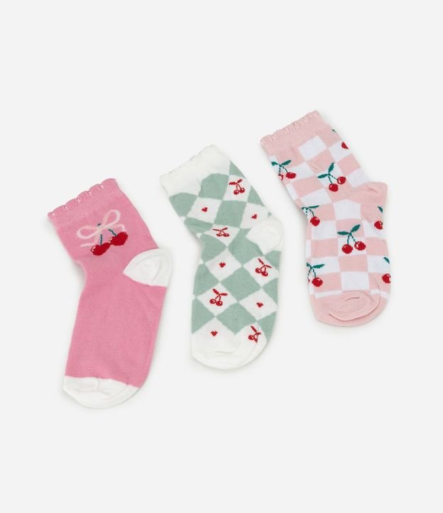 Kit 03 Pares de Medias Infantil con Estampa de Cerezas – Talle 19 a 34 2