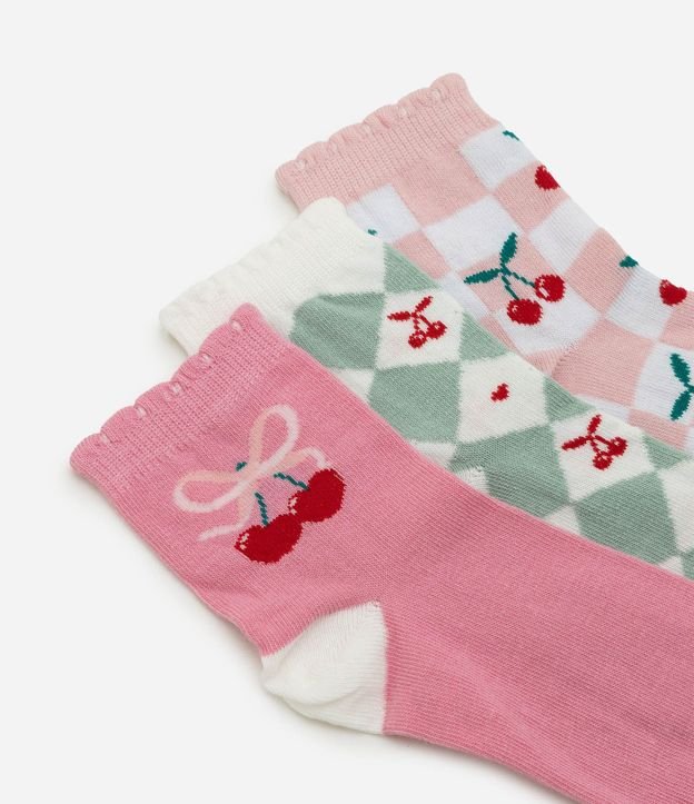Kit 03 Pares de Medias Infantil con Estampa de Cerezas – Talle 19 a 34 3