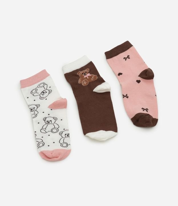 Kit 03 Pares de Medias Infantil con Estampa de Osito – Talle 19 a 34 2