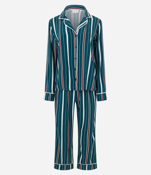 Pijama Largo Americano en Viscosa con Estampa de Rayas 5