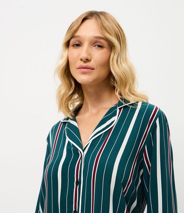 Pijama Largo Americano en Viscosa con Estampa de Rayas 3