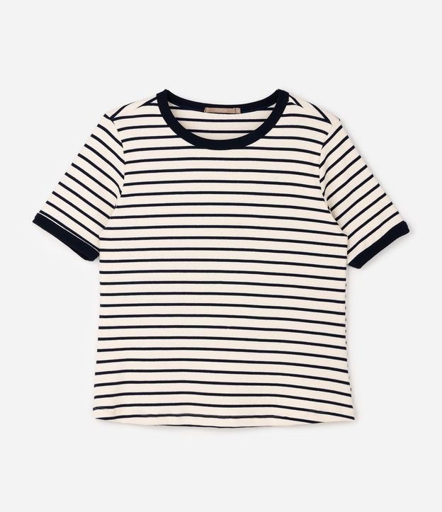 Blusa Rib Rayada con Cuello Contrastante Curve & Plus Size